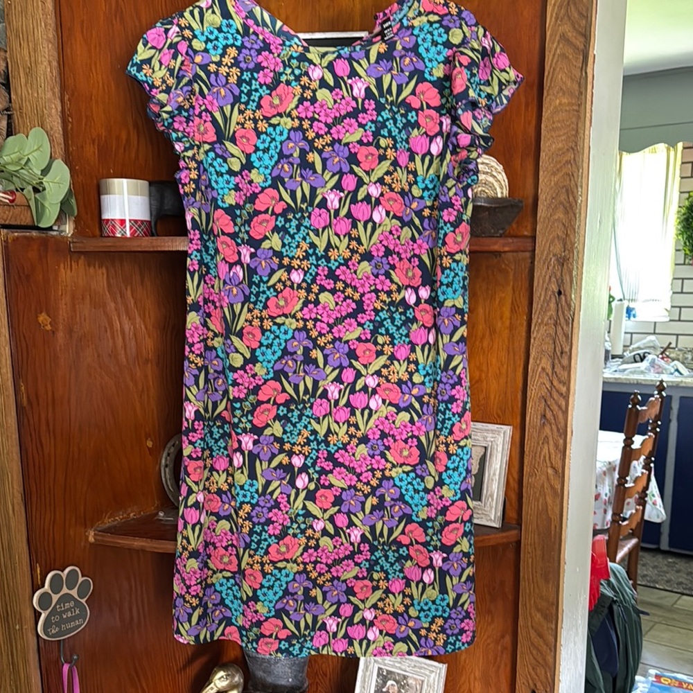 SHEIN Pink and Blue Casual Sundress with Flutter Sleeves